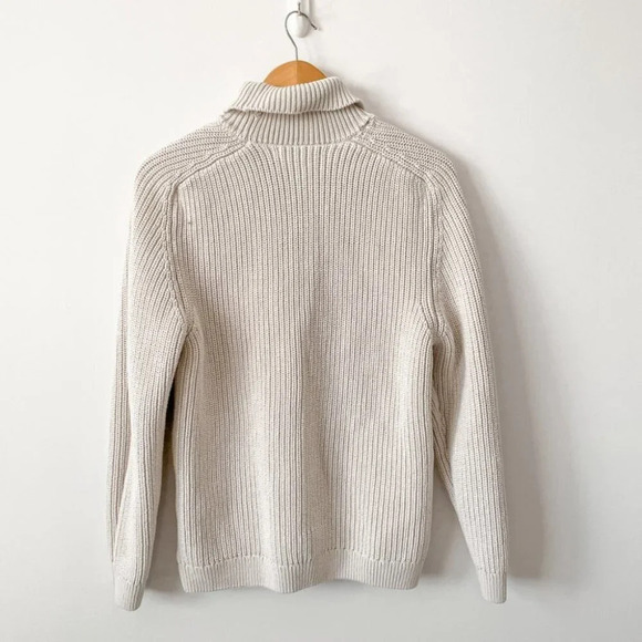Zara Heavy Ribbed Knit Turtleneck Sweater  Cotton Ecru Cream Size Large - Picture 4 of 6